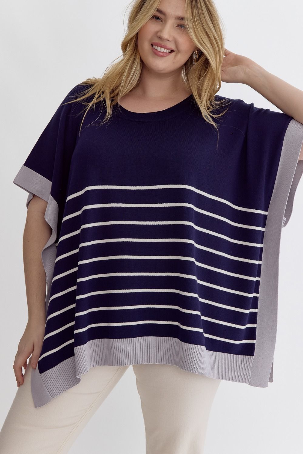 Entro Plus Striped Dolman Sweater - Navy