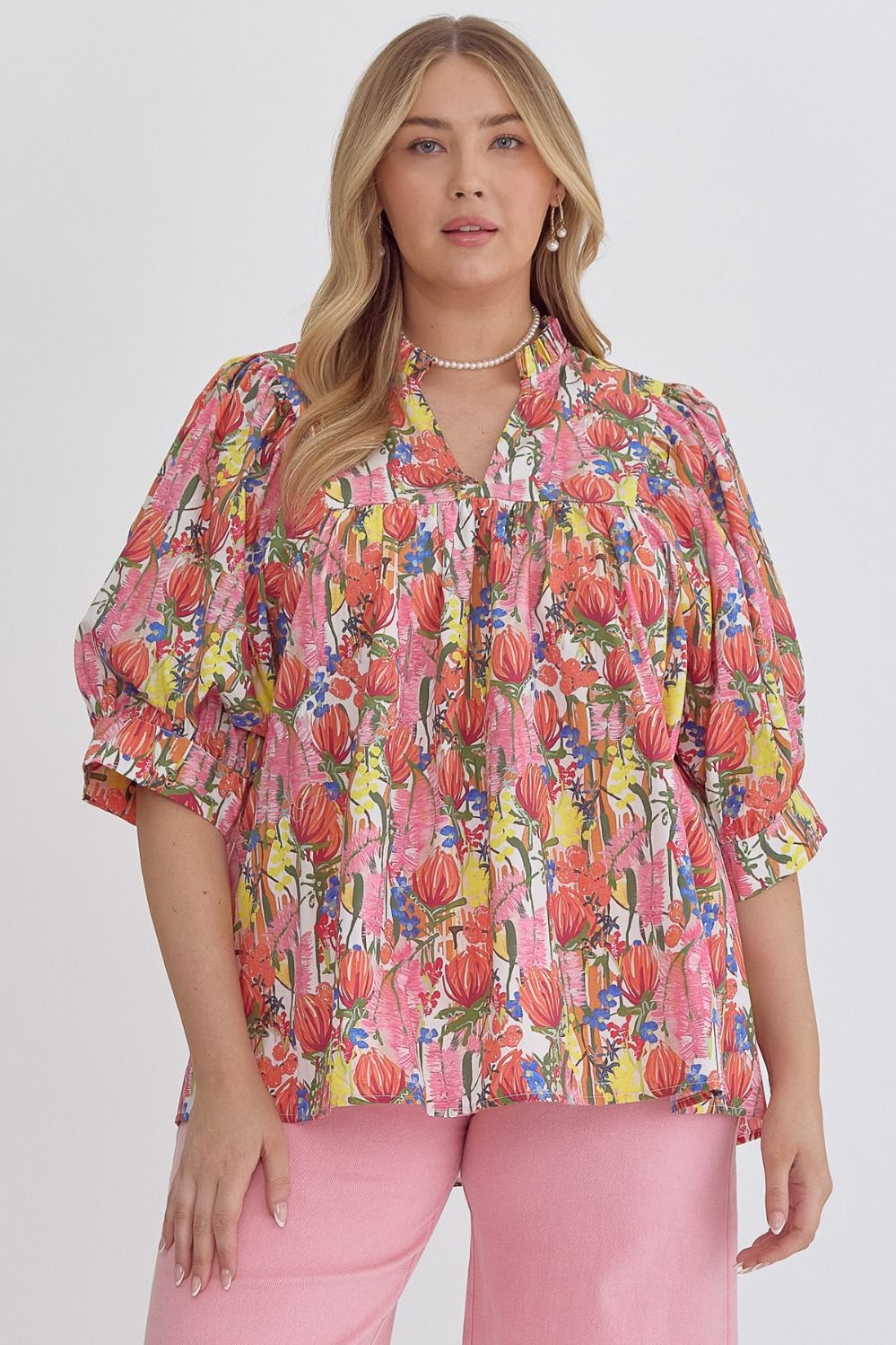 Entro Plus Floral 1/2 Sleeve Top - Multi