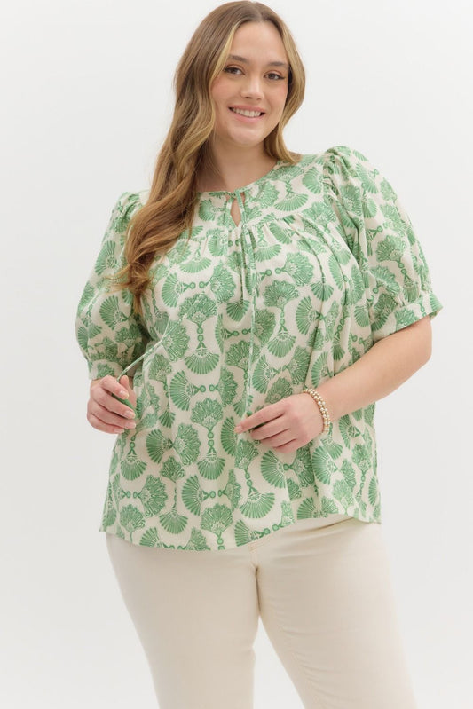 Entro Plus Printed Elbow Length Tassle Top