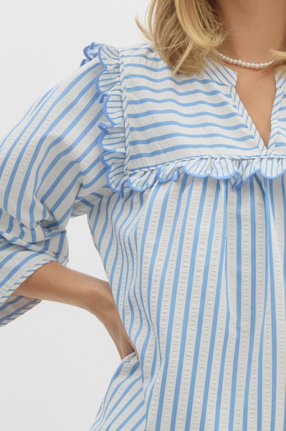 Entro Seersucker Top with Ruffle Details