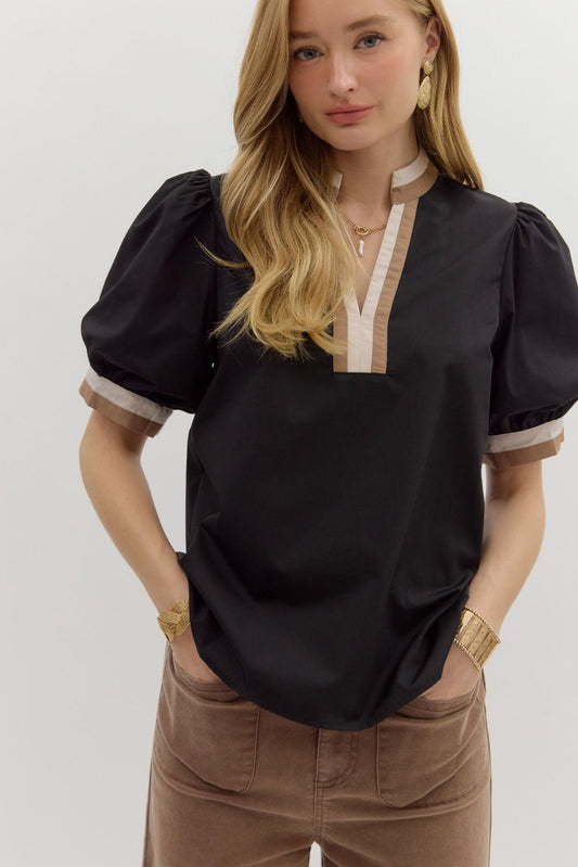 Entro Short Sleeve Top with Multicolor Band
