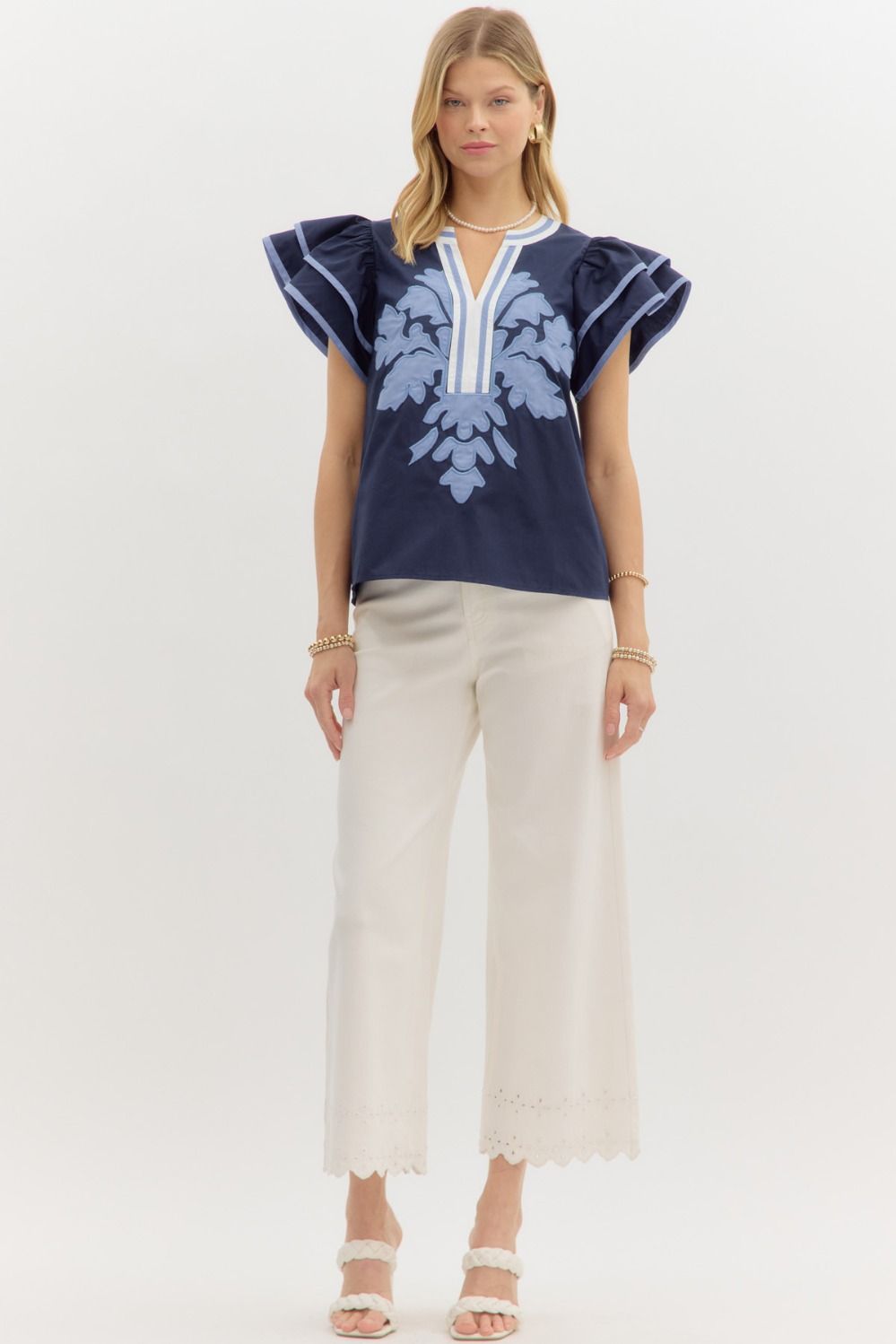 Entro Flutter Top with Applique Front