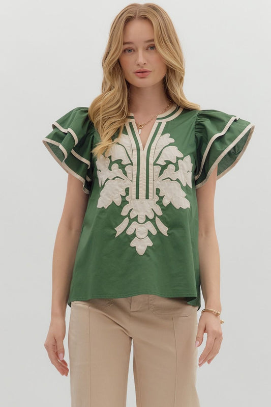 Entro Flutter Top with Applique Front