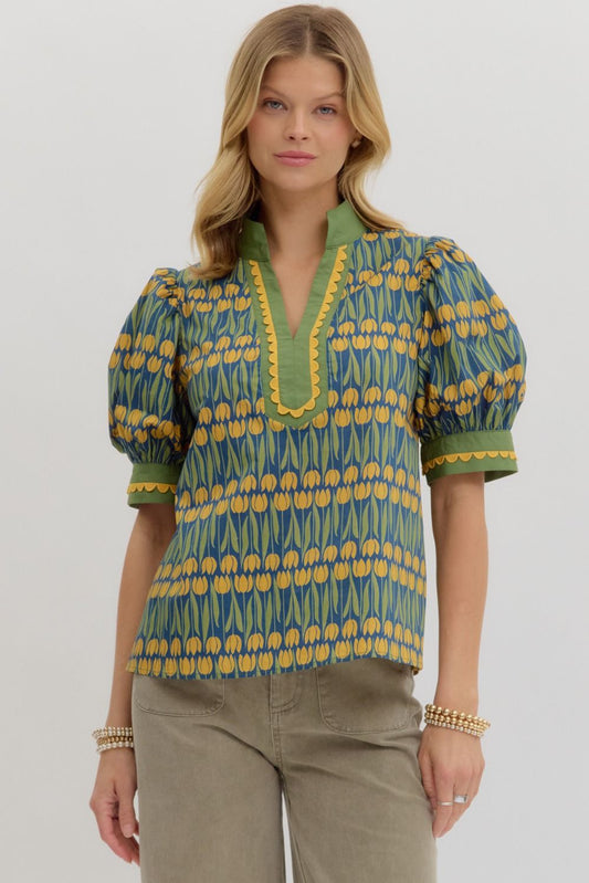 Entro Tulip Pattern Caftan Top