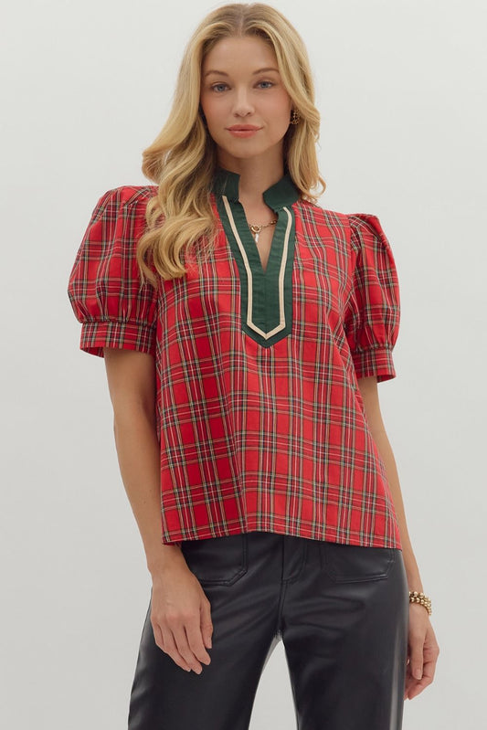 Entro Tartan Plaid Caftan Top