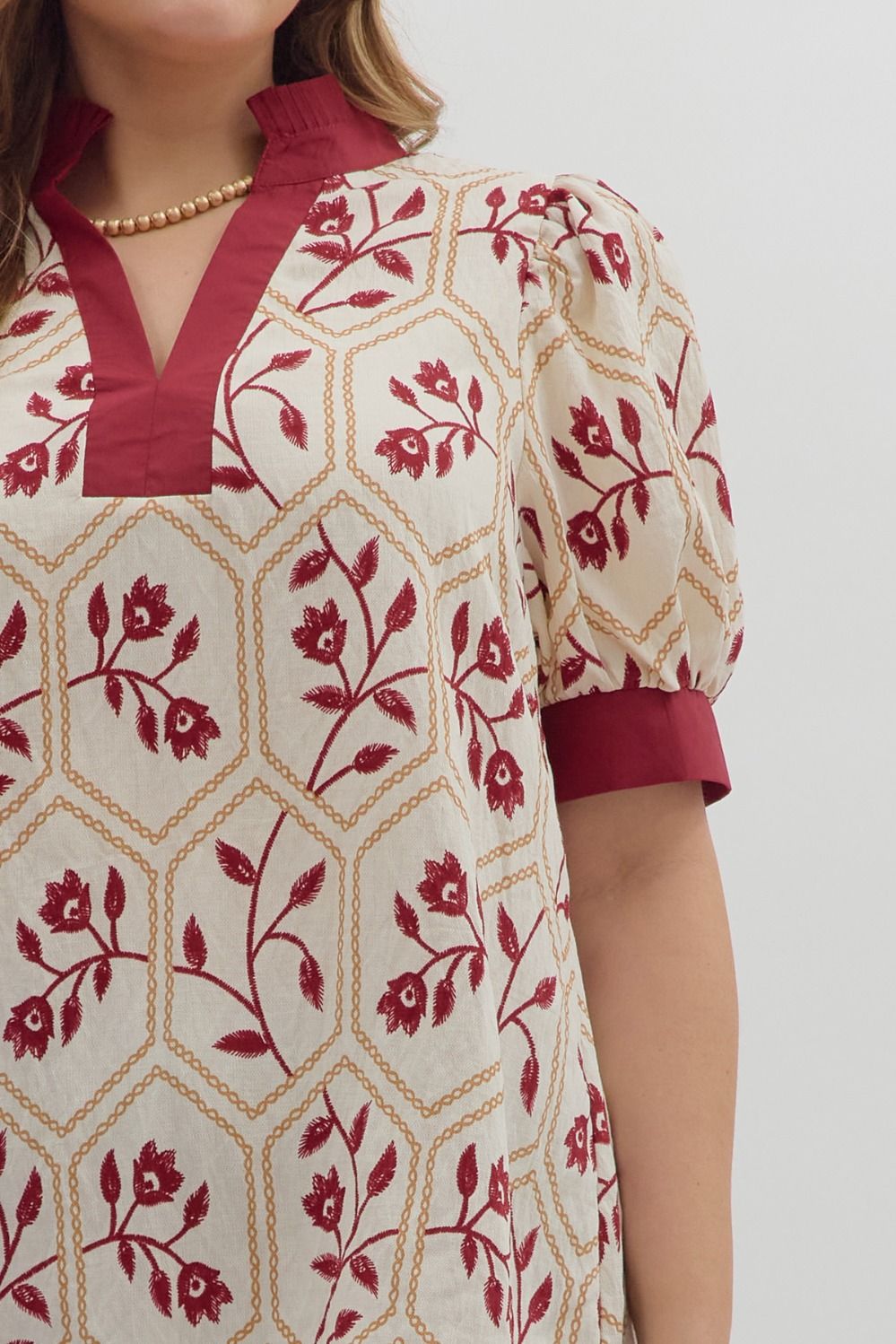 Entro Printed Floral Grid Top with Band Details