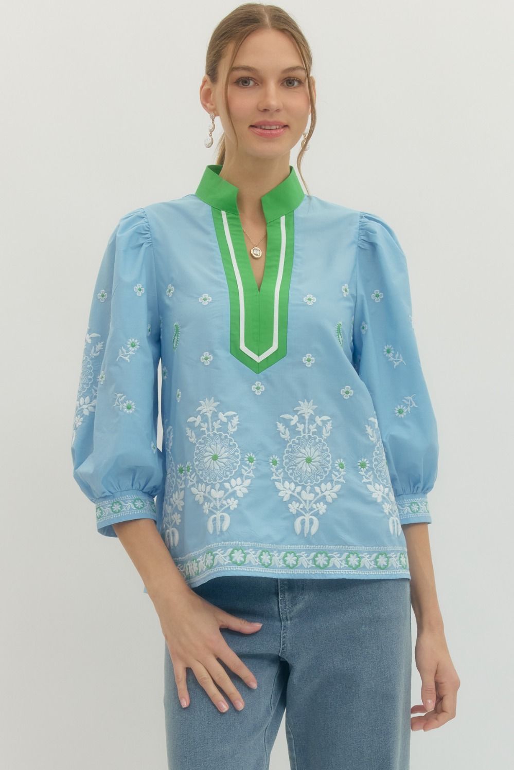 Entro Floral Embroidery Caftan Top