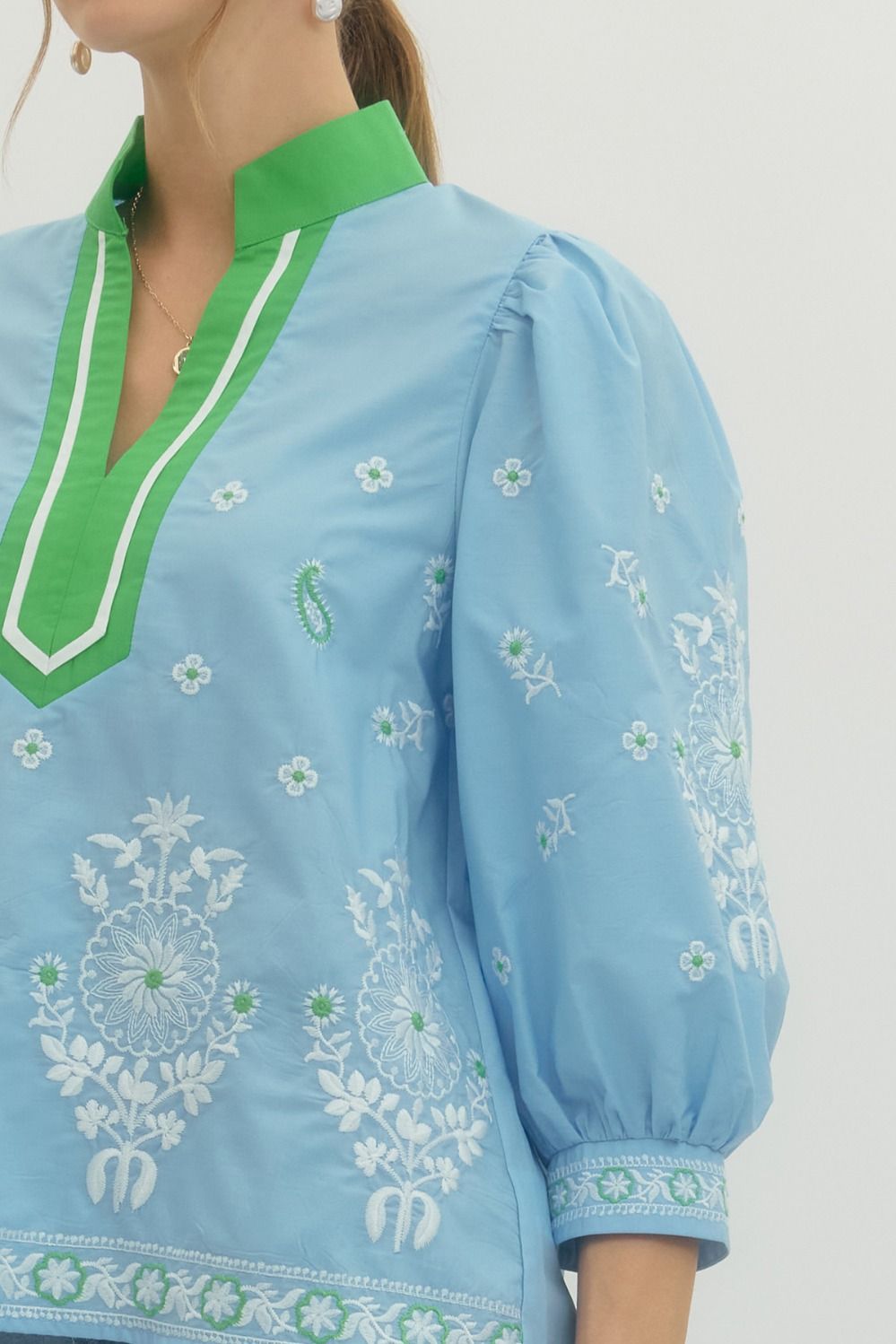 Entro Floral Embroidery Caftan Top