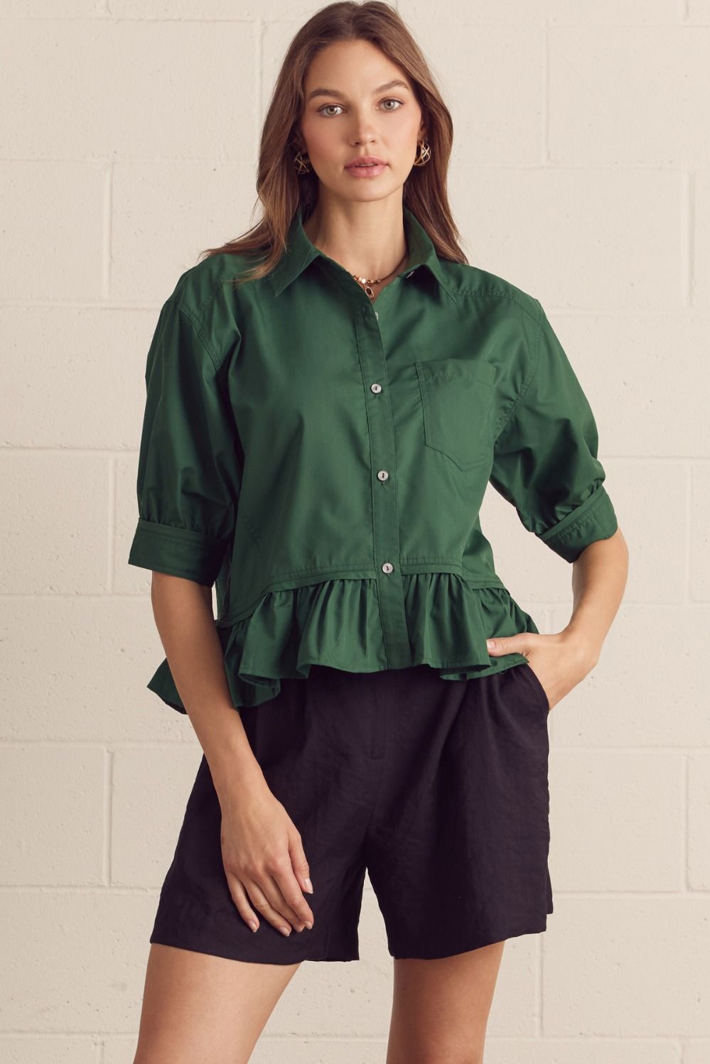 Entro Ruffle Hem Button Down Top