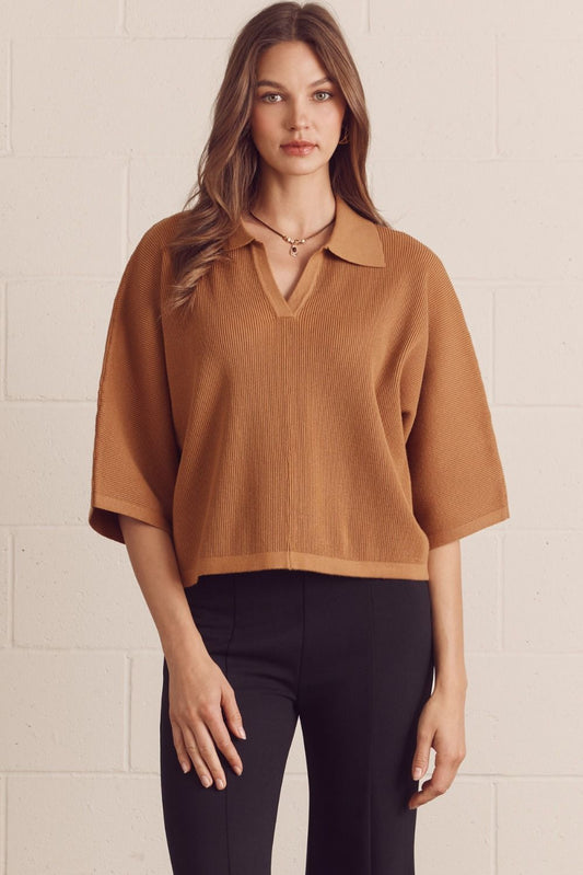 Entro 3/4 Sleeve Knit Collared Top
