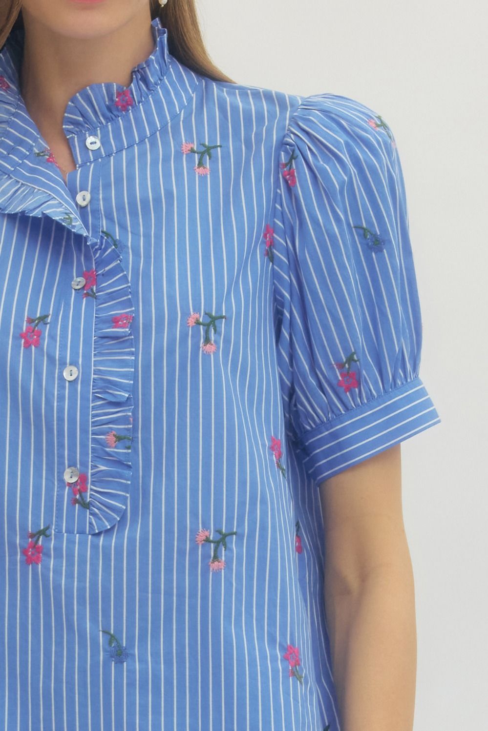 Entro Plus Floral Stripe Embroidered Floral Top