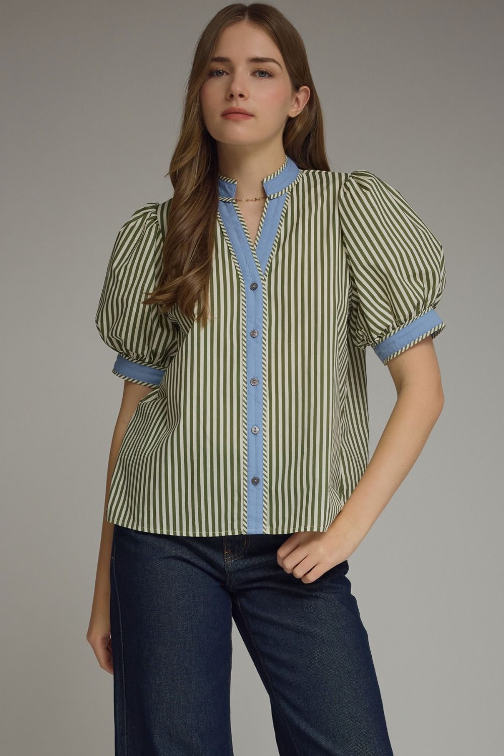 Entro Striped Puff Sleeve Top
