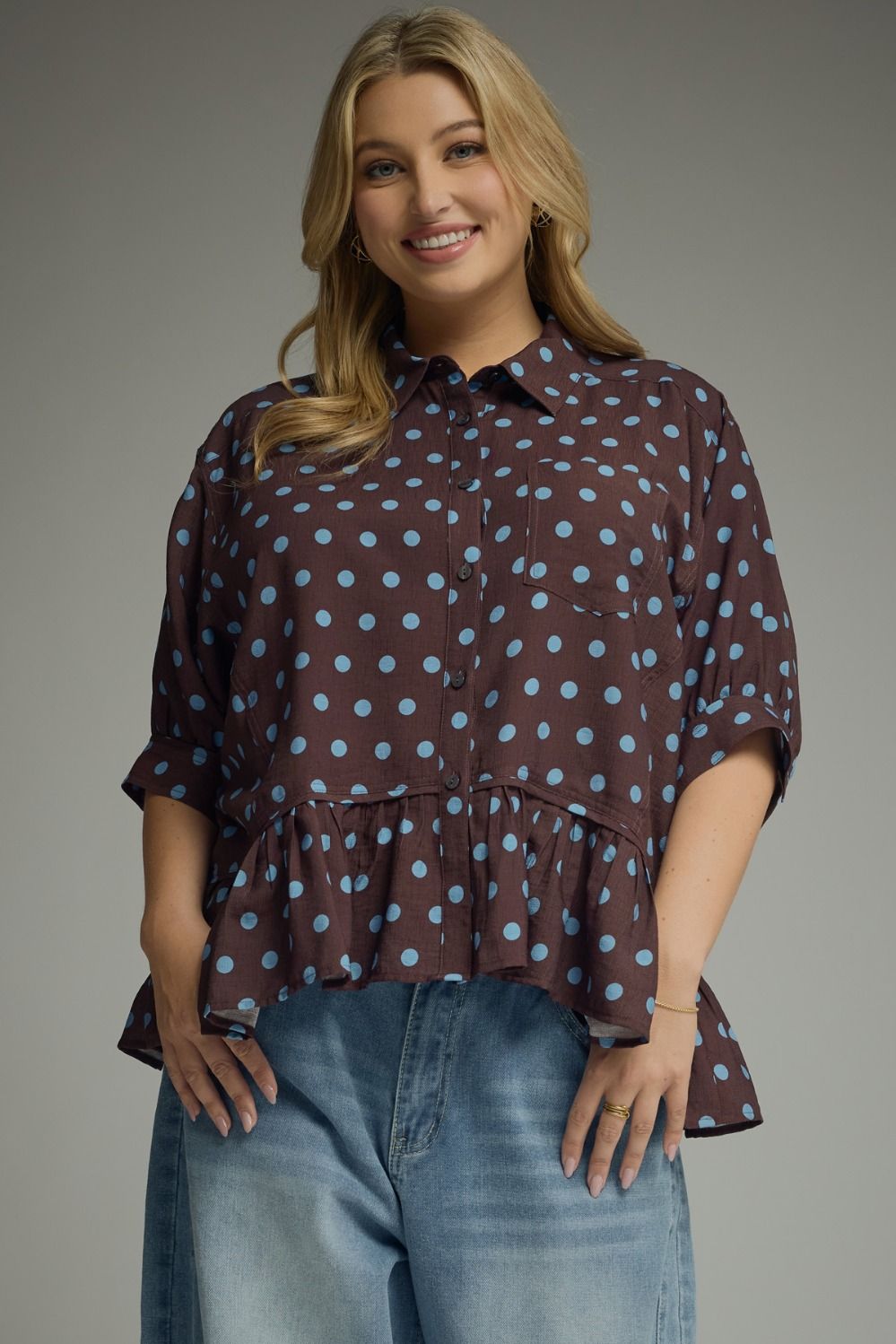 Entro Plus Polka Dot Ruffle Top