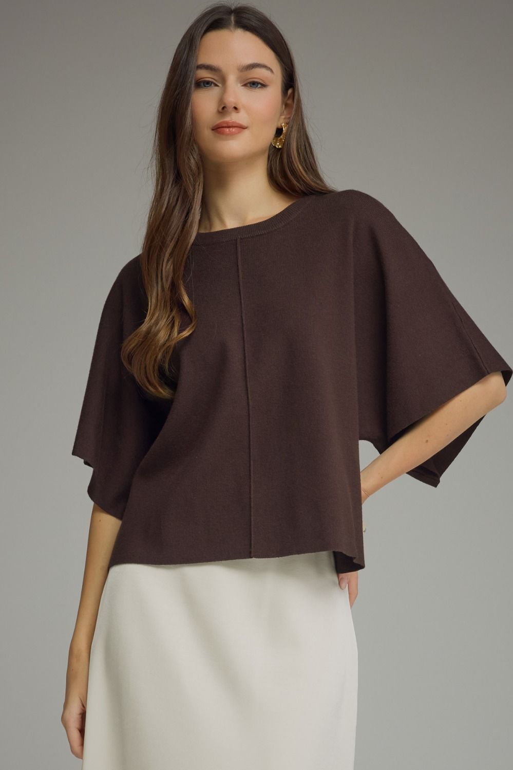 Entro Solid Flowy Short Sleeve Top