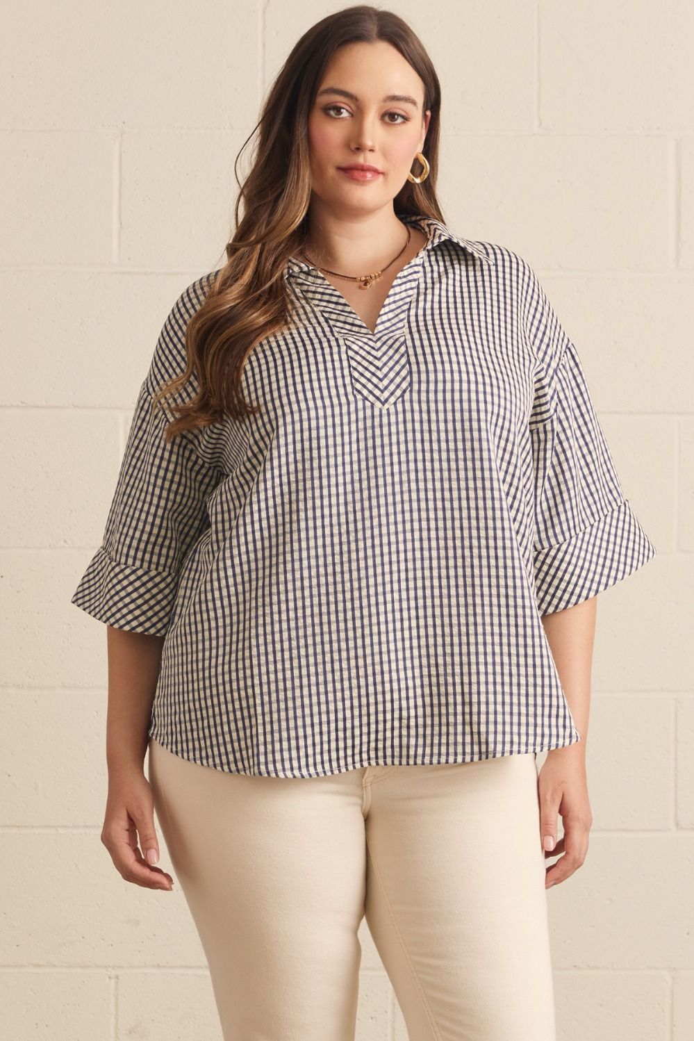 Entro Plus Gingham Navy Top