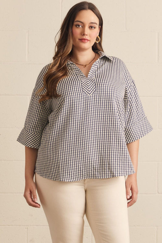 Entro Plus Gingham Navy Top
