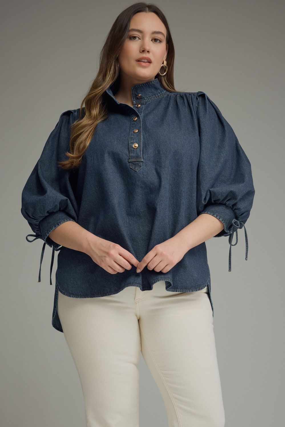 Entro 3/4 Puff Sleeve Denim Top