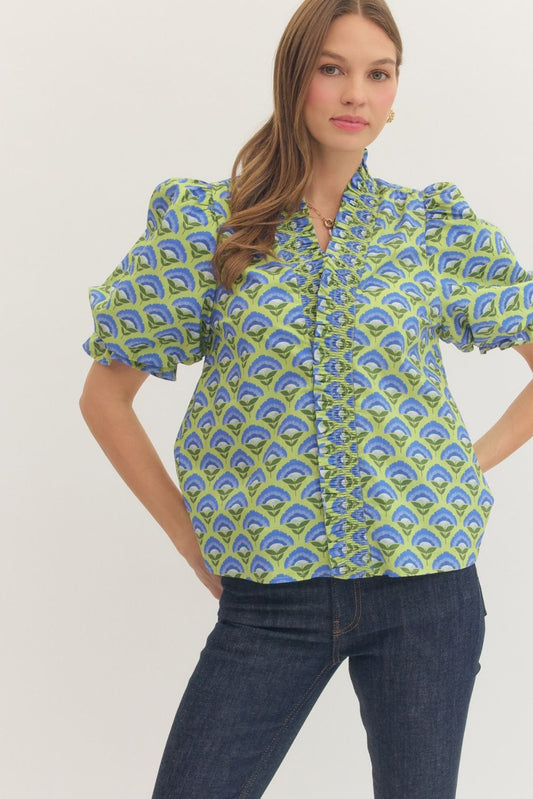 Entro Floral Top with Ruffle Smocking