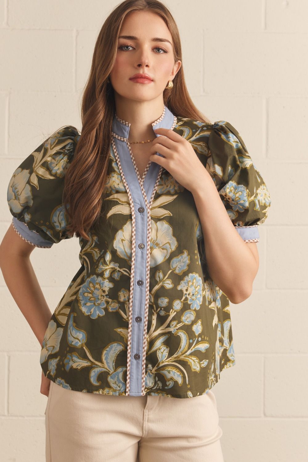 Entro Fall Floral Print Puff Sleeve Top