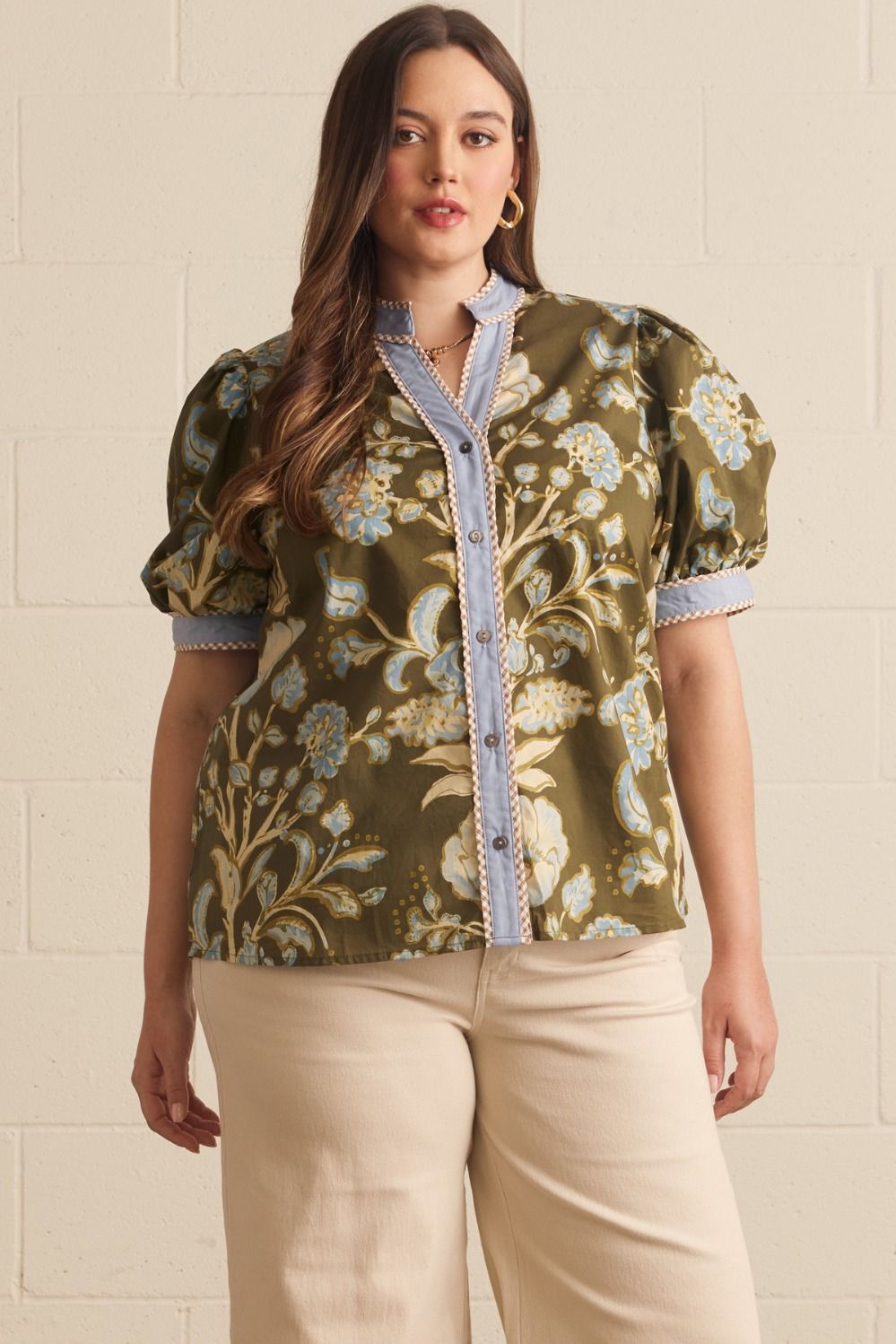 Entro Fall Floral Print Puff Sleeve Top