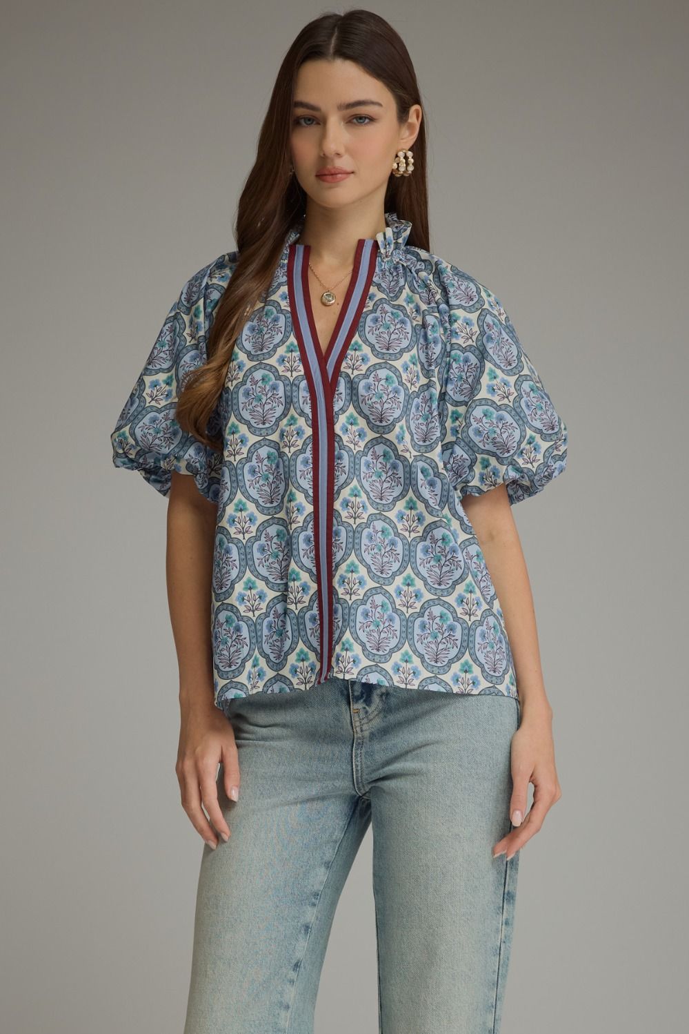 Entro Printed Short Sleeve Puff Top