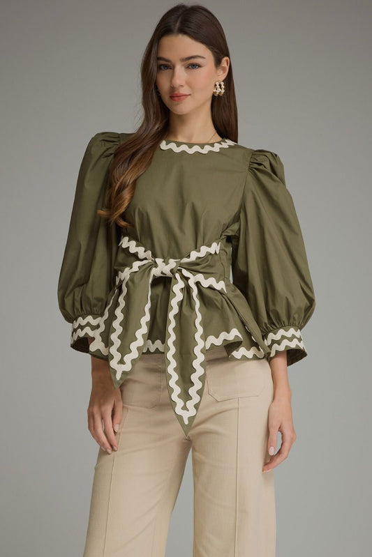 Entro Ric Rac Tie Front Detail Top