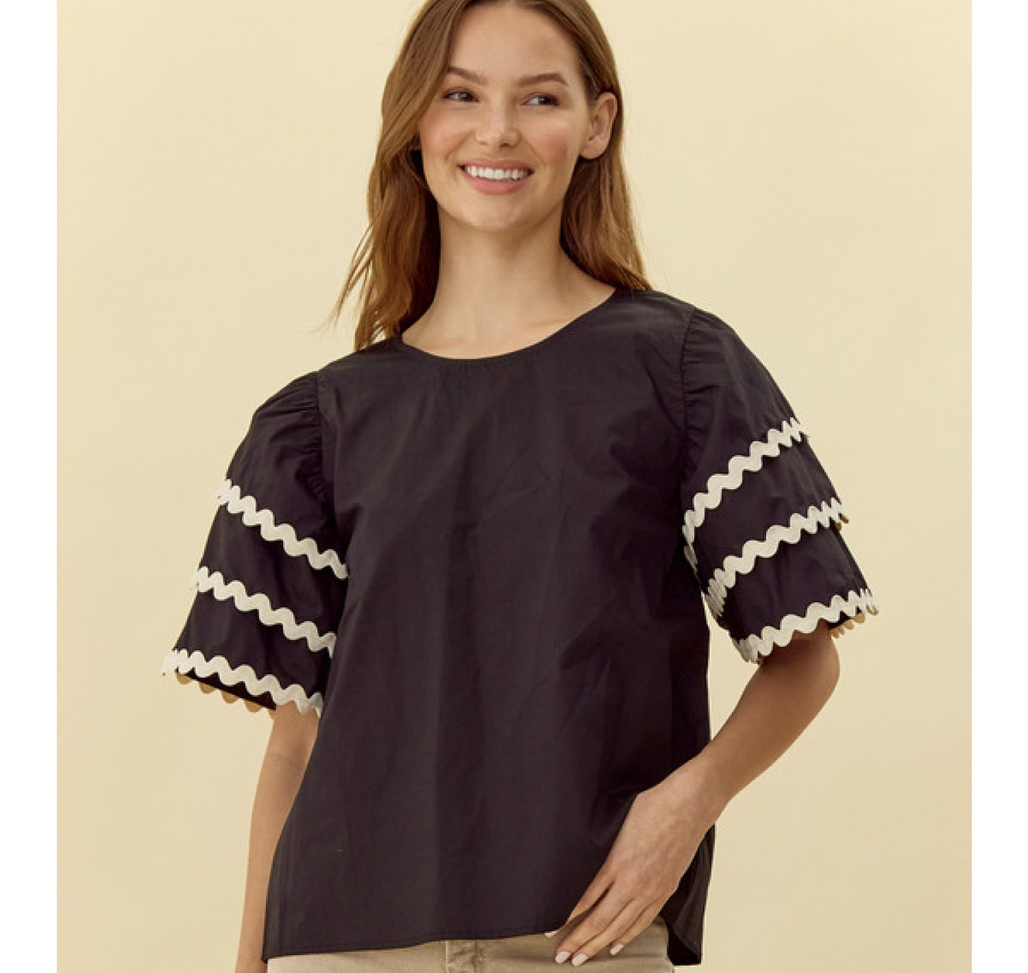 Jodifl Ric Rac Short Sleeve Top - Black