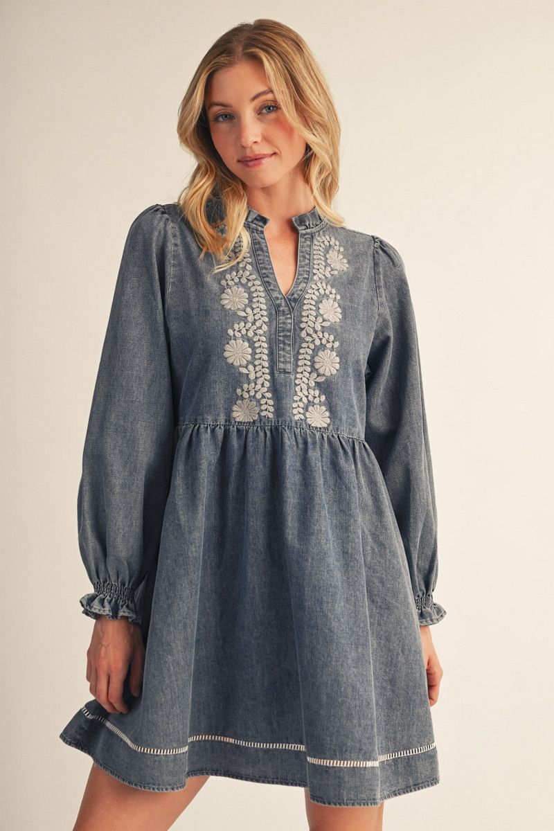 Jodifl Washed Denim Dress with Embroidery