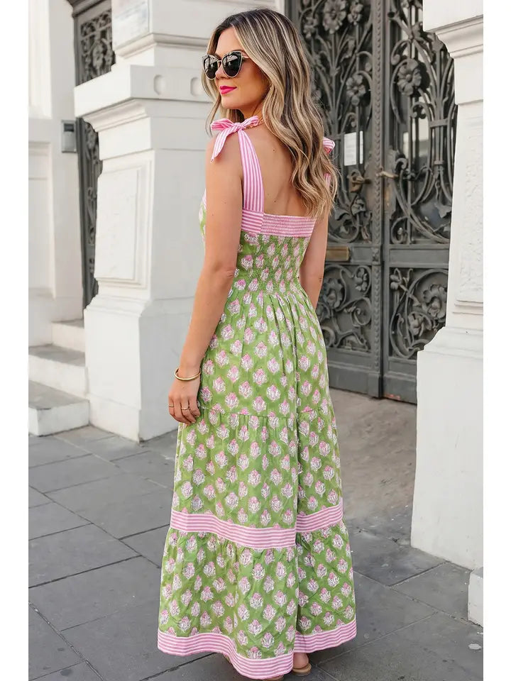 Aapparella Green Floral Midi with Ties