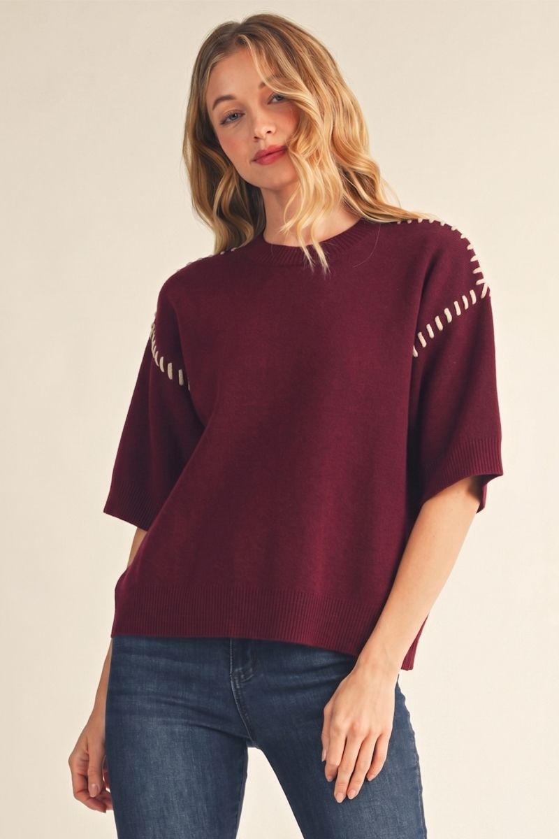 Jodifl Drop Shoulder Stitched Sweater