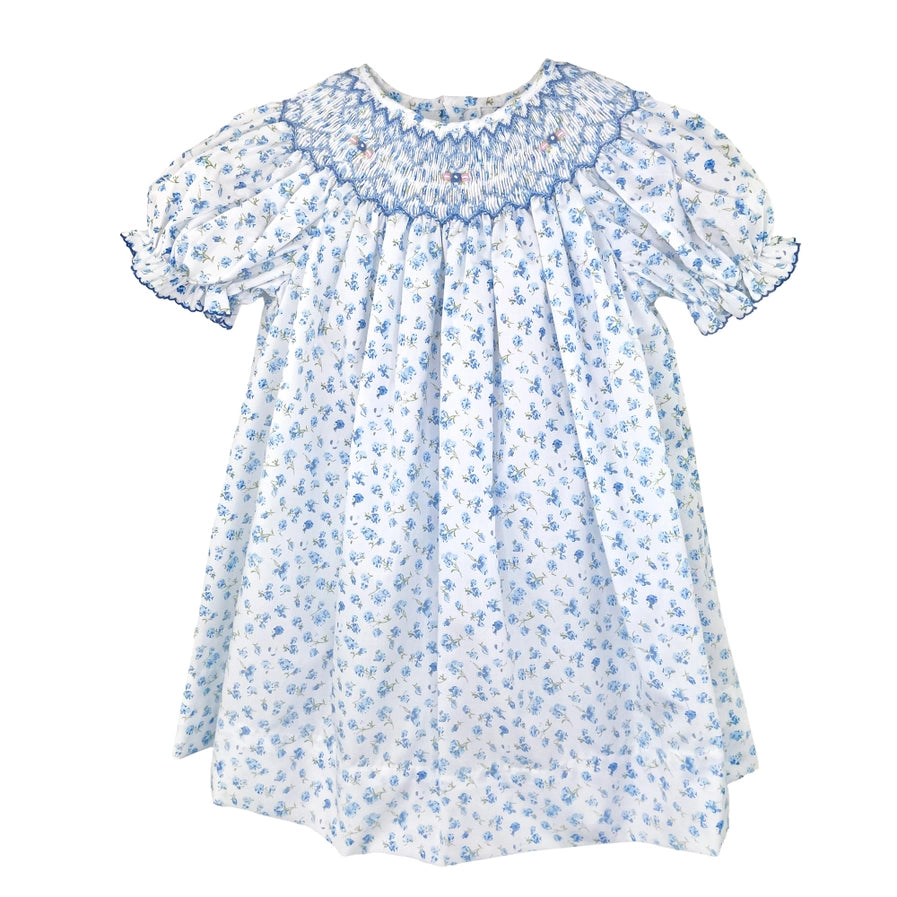 Petit Ami Bishop Smocked Blue Floral Short Sleeve Dress