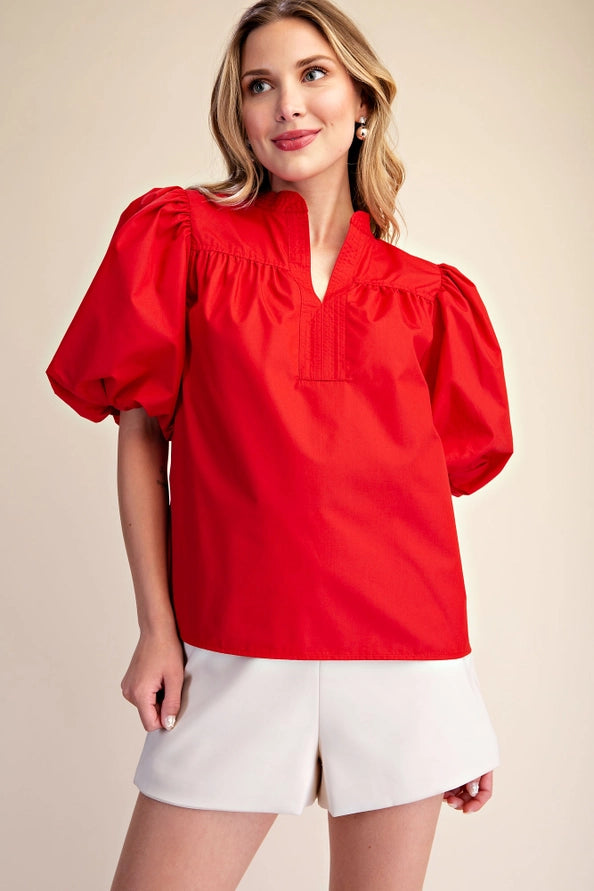 Glam Bubble Sleeve V-neck Shirt