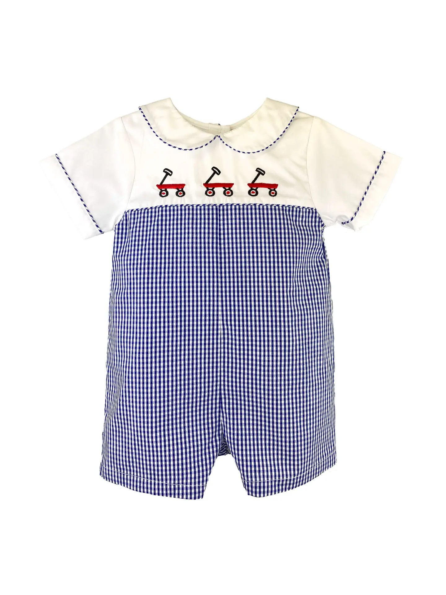 Petit Ami Red Wagon Embroidered Romper