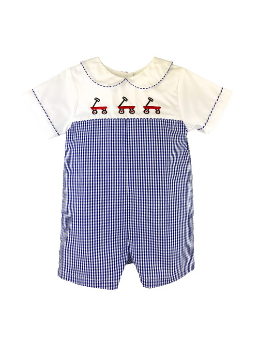 Petit Ami Red Wagon Embroidered Romper