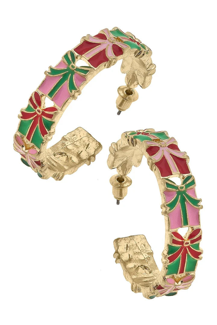 Canvas Christmas Gifts Enamel Hoop Earrings