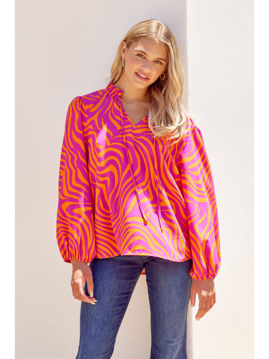 Jodifl Vibrant Swirled Top - Pink/Orange