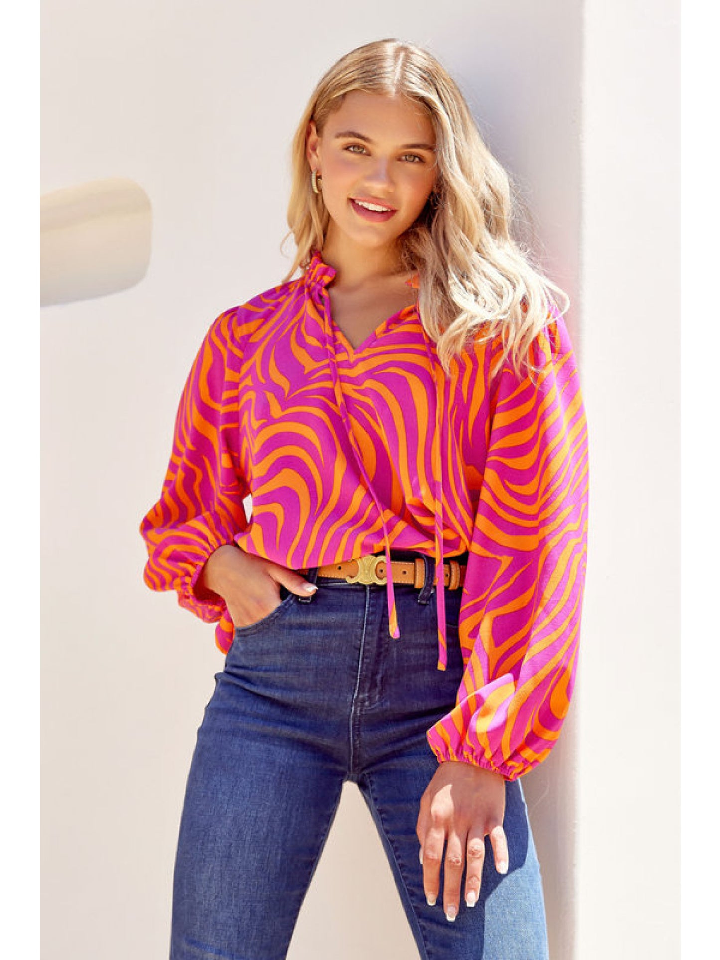 Jodifl Vibrant Swirled Top - Pink/Orange