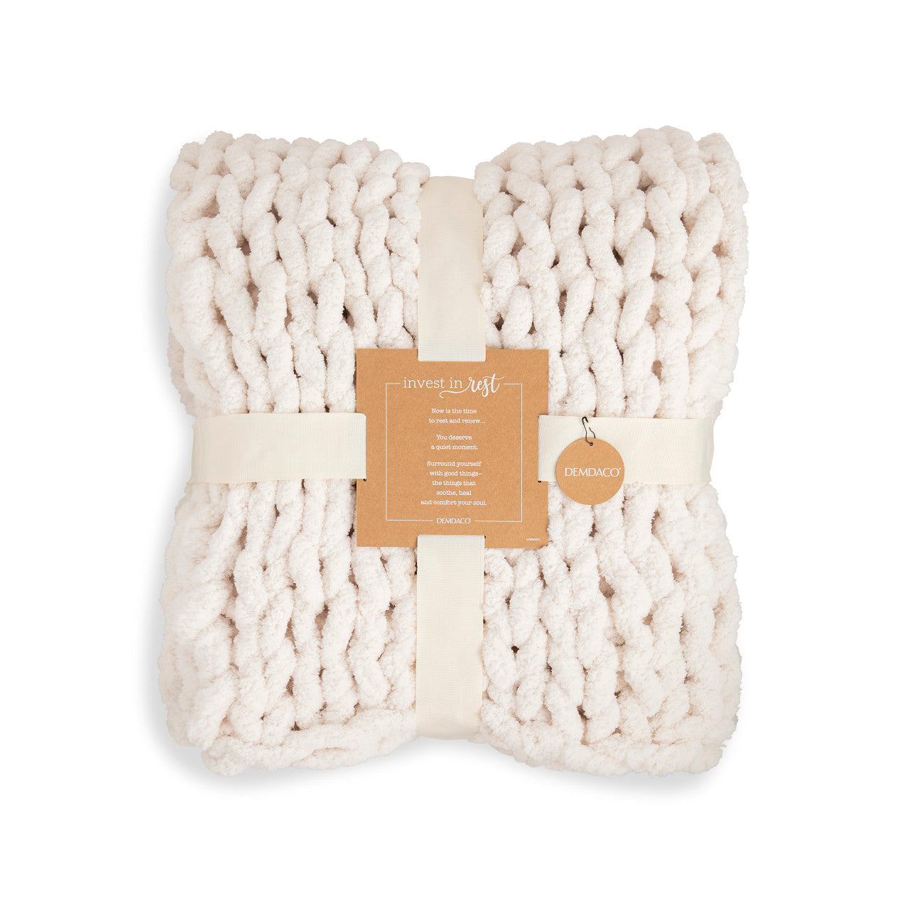 Demdaco Cream Chunky Knit Throw Blanket