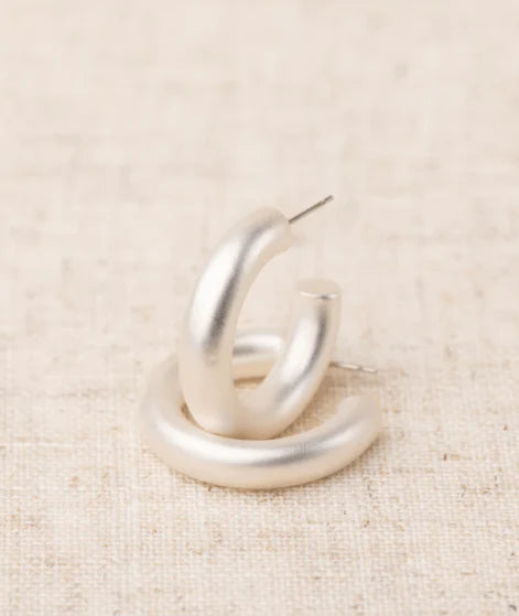 Sara Silver Brushed Hoops
