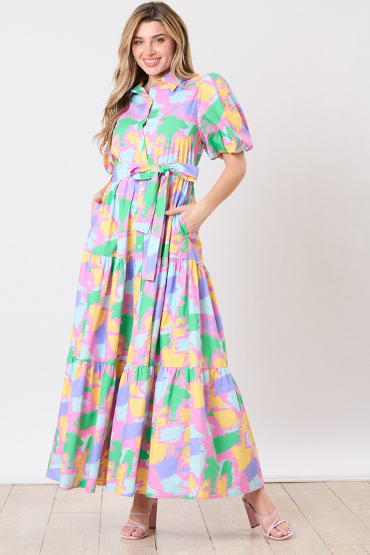 Peach Love Poplin Maxi - Pink Strokes