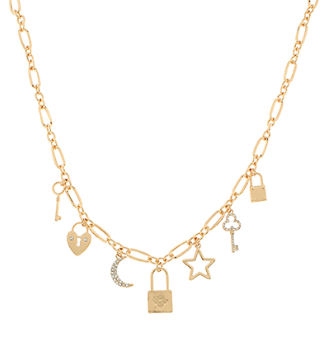 GS Lock and Multi Charm Necklace