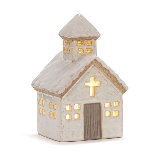 Demdaco Cream Church LED Ceramic Figure - 4x6.5in