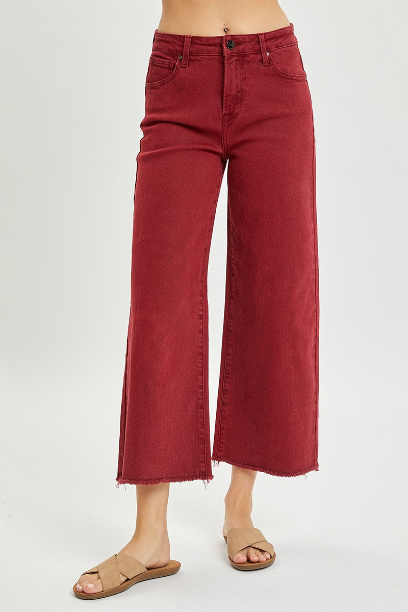 RJ High Rise Cropped Wide Leg Jeans - Wine