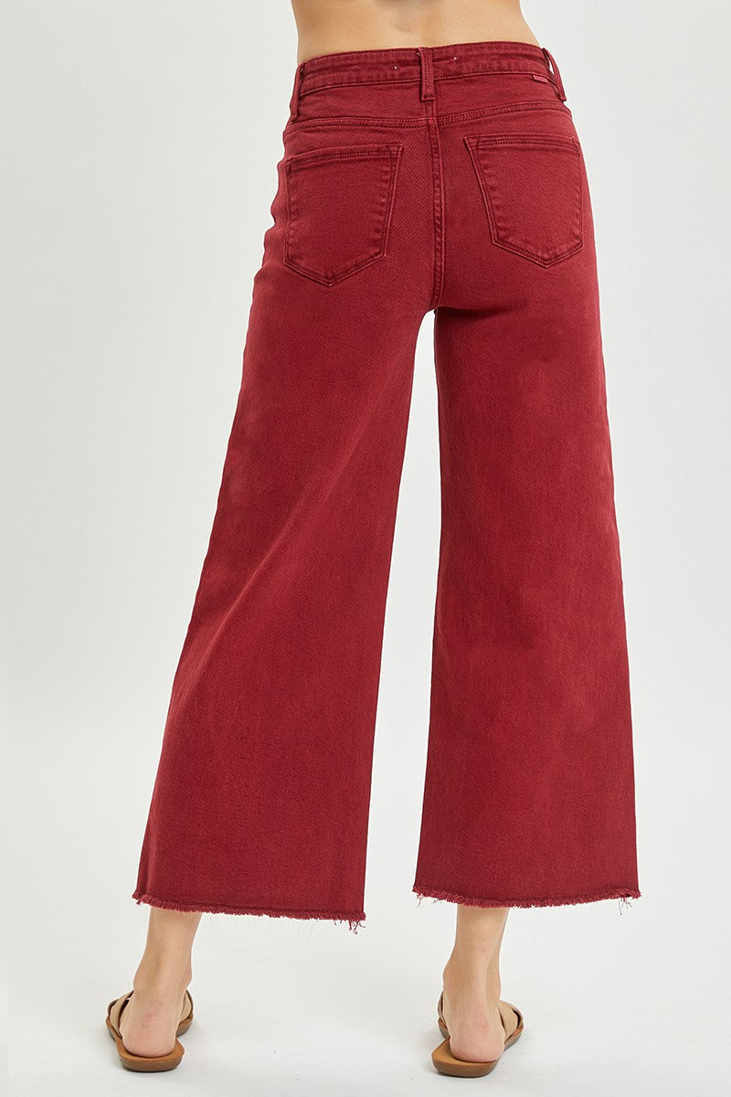 RJ High Rise Cropped Wide Leg Jeans - Wine