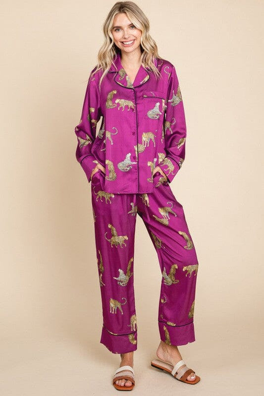 Jodifl Satin Jaguar PJ Set - Magenta