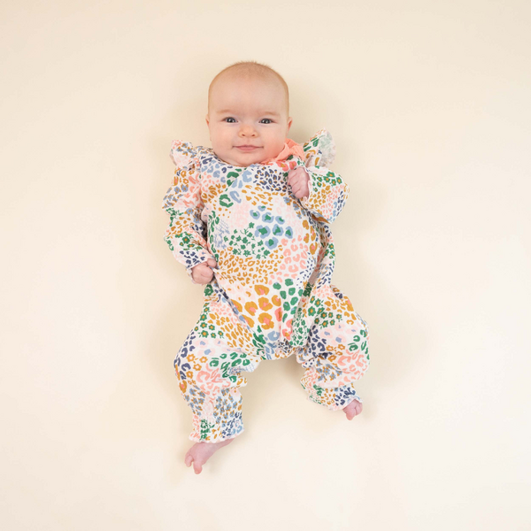 Mudpie Rainbow Leopard Gauze Romper