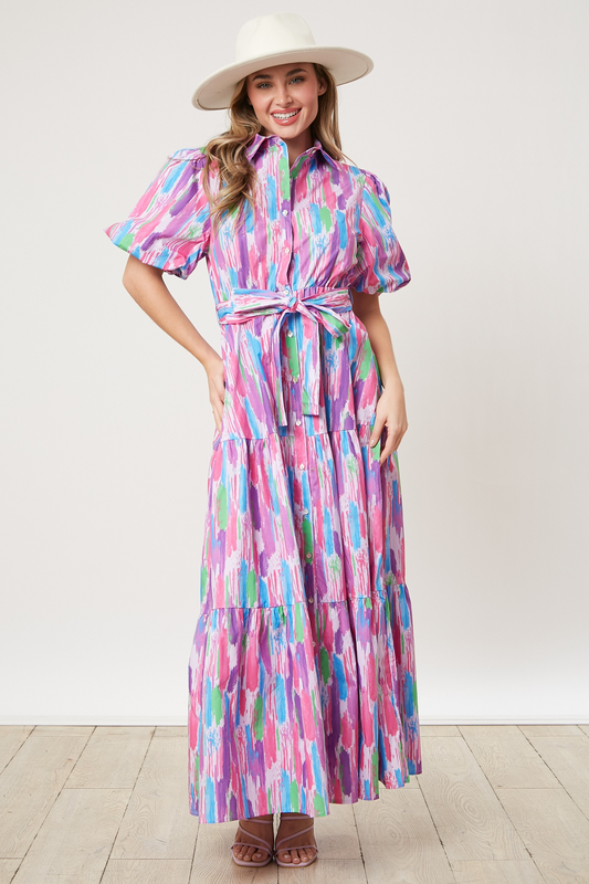 Peach Love Poplin Maxi - Purple Strokes