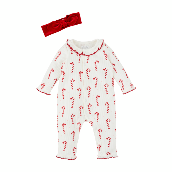 Mudpie Candy Cane One Piece Romper