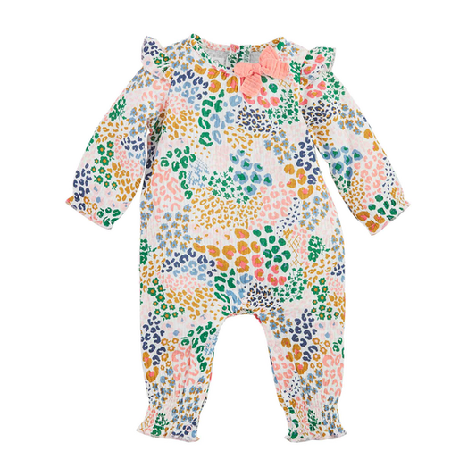 Mudpie Rainbow Leopard Gauze Romper